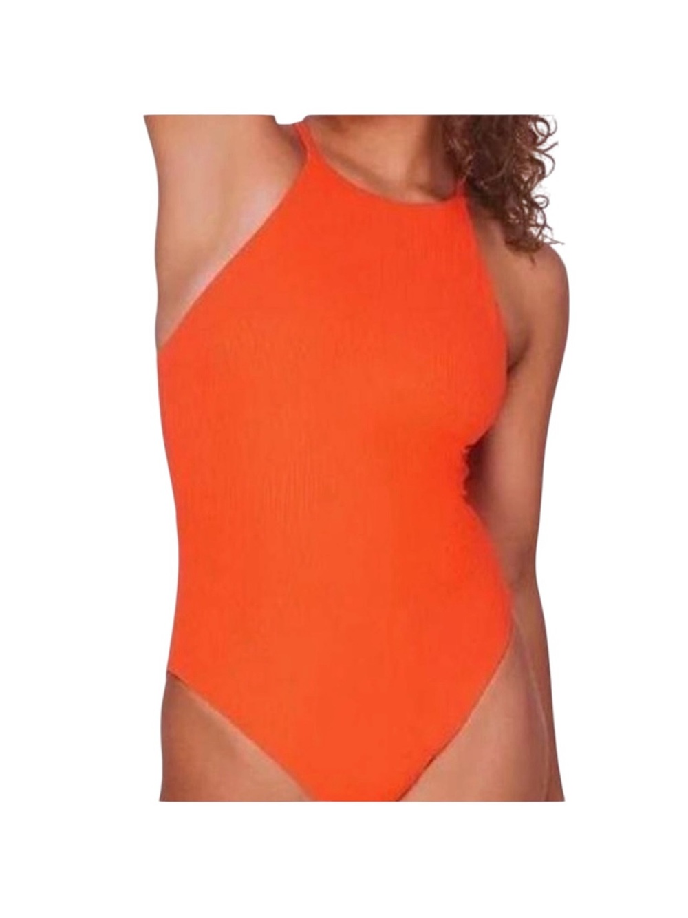 Andie Asbury Ribbed One Piece Swimsuit in Siren Bright Neon Orange NWT
